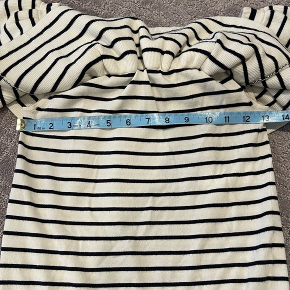 J Crew Off The Shoulder Ruffle Striped Knit Sweater, Sleeveless Black/White, XXS - Picture 6 of 11
